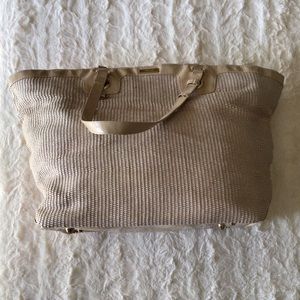 Versace Parfums Oversized Woven Tote Magnetic Snap Closure